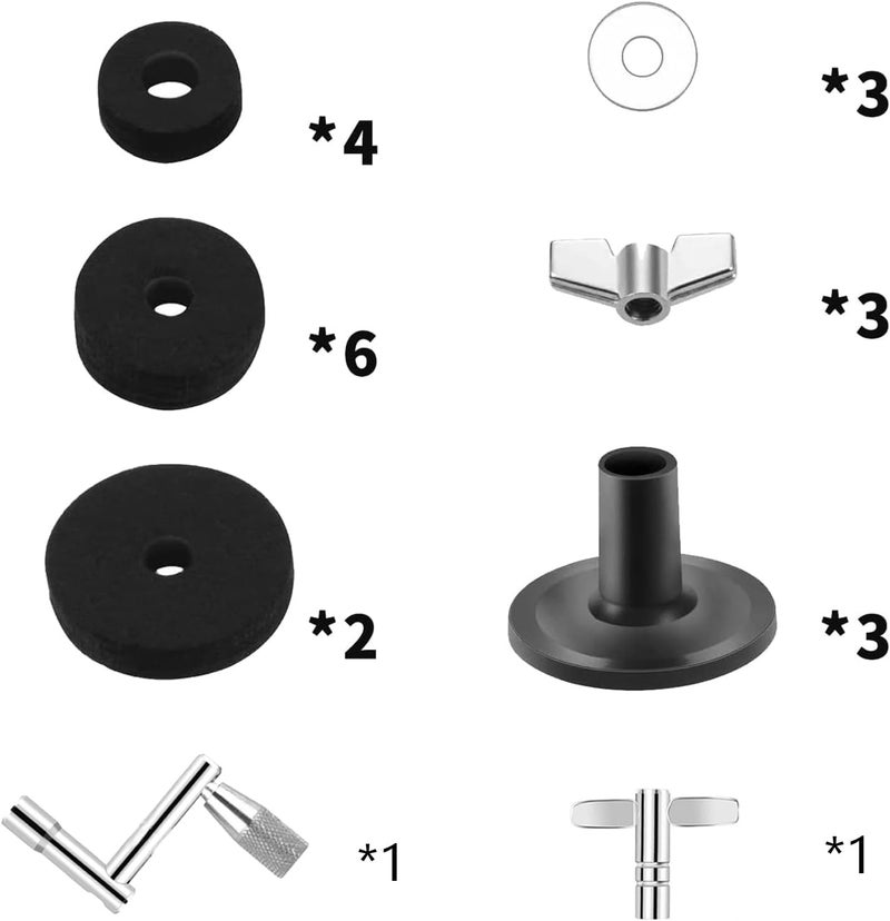 CashBeat 23 Pcs Cymbal Replacement Accessories Set, Includes Cymbal Felts, Hi-Hat Clutch Felt, Cymbal Sleeves with Base, Wing Nuts, Washers & Drum Key, Essential Hardware for Drum Kit Maintenance - Image 2
